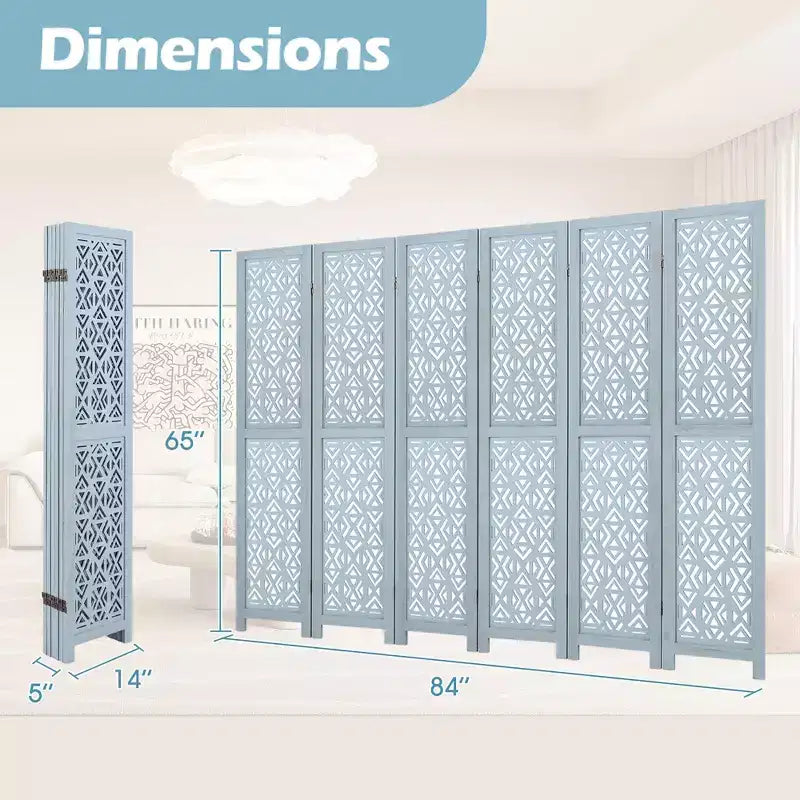 Divisor de ambiente de madera de 6 paneles Costway con patrón calado tallado y marco de madera maciza