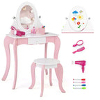 Costway Pretend Kids Vanity Set Makeup Dressing Table 2-in-1 Mirror & Whiteboard