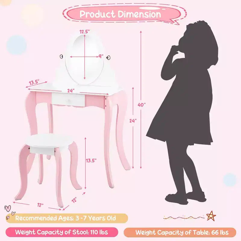 Costway Set de tocador de juguete para niños, mesa de maquillaje 2 en 1 con espejo y pizarra
