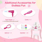 Costway Set de tocador de juguete para niños, mesa de maquillaje 2 en 1 con espejo y pizarra