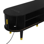 Mueble de TV estilo rústico con mesa de centro para televisores de 80 pulgadas, Mueble de TV acanalado con puerta corredera, Centro de entretenimiento ovalado con patas de madera