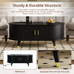 Mueble de TV estilo rústico con mesa de centro para televisores de 80 pulgadas, Mueble de TV acanalado con puerta corredera, Centro de entretenimiento ovalado con patas de madera