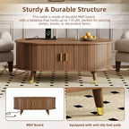 Mueble de TV estilo rústico con mesa de centro para televisores de 80 pulgadas, Mueble de TV acanalado con puerta corredera, Centro de entretenimiento ovalado con patas de madera