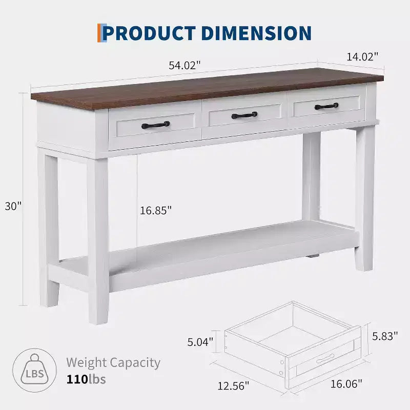 Mesa de Entrada, Mesa Consola con 3 Cajones de Almacenamiento, Mesa de Sofá de Madera de 3 Niveles Estilo Rústico, Mesas de Pasillo para Entrada, Sala de Estar