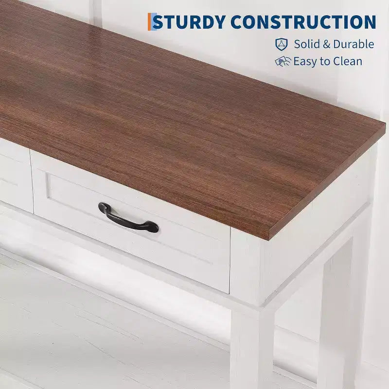 Mesa de Entrada, Mesa Consola con 3 Cajones de Almacenamiento, Mesa de Sofá de Madera de 3 Niveles Estilo Rústico, Mesas de Pasillo para Entrada, Sala de Estar