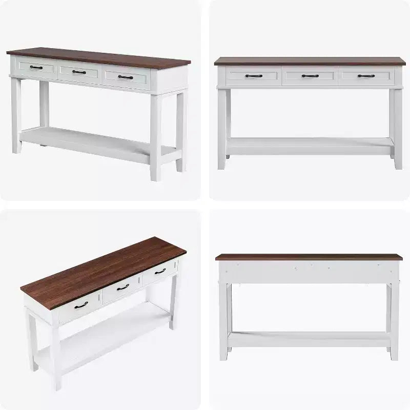 Mesa de Entrada, Mesa Consola con 3 Cajones de Almacenamiento, Mesa de Sofá de Madera de 3 Niveles Estilo Rústico, Mesas de Pasillo para Entrada, Sala de Estar