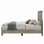 Cama Queen Royal Hampton, Cabecera de Panel con LED, Madera Gris Desgastada, Estilo Moderno