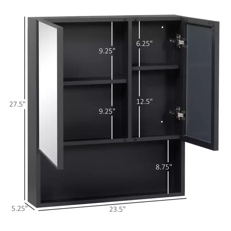 Botiquín con espejo de pared, armario de espejo de baño con puertas dobles y estantes de almacenamiento