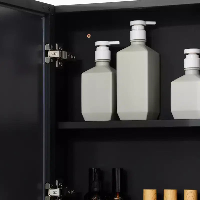 Botiquín con espejo de pared, armario de espejo de baño con puertas dobles y estantes de almacenamiento
