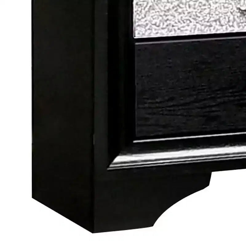 Mesita de noche Royal Hampton con detalles plateados y 1 cajón para joyas, negra
