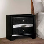 Mesita de noche Royal Hampton con detalles plateados y 1 cajón para joyas, negra