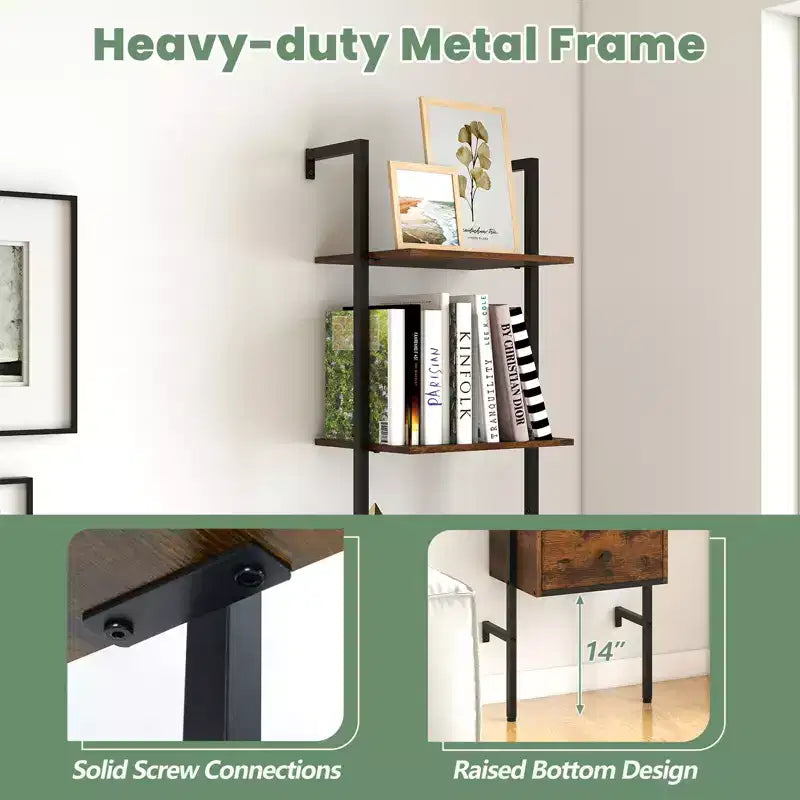 Costway Estantería de 5 Niveles con Cajón de 70 Estantería de Escalera Montada en la Pared con Marco de Metal