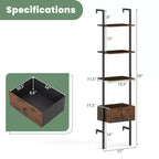 Costway Estantería de 5 Niveles con Cajón de 70 Estantería de Escalera Montada en la Pared con Marco de Metal