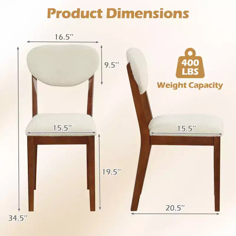 Juego de 4 sillas de comedor Costway de imitación de borreguillo con patas de madera de caucho, asiento y respaldo acolchados