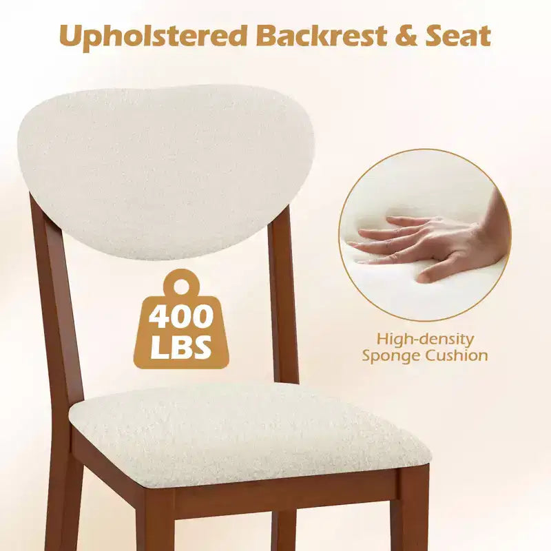 Juego de 4 sillas de comedor Costway de imitación de borreguillo con patas de madera de caucho, asiento y respaldo acolchados