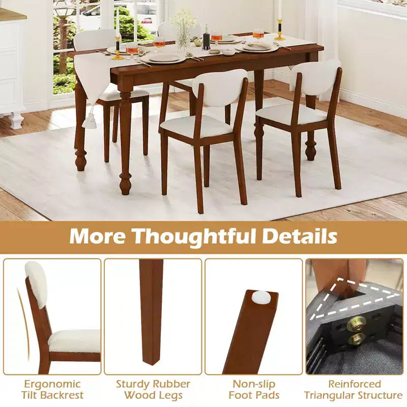 Juego de 4 sillas de comedor Costway de imitación de borreguillo con patas de madera de caucho, asiento y respaldo acolchados