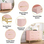 Cómoda moderna de madera con 6 cajones y tiradores dorados - Cajonera de almacenamiento versátil para dormitorio de adultos, sala de estar y organización de recibidores