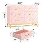Cómoda moderna de madera con 6 cajones y tiradores dorados - Cajonera de almacenamiento versátil para dormitorio de adultos, sala de estar y organización de recibidores