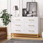 Cómoda moderna de madera con 6 cajones y tiradores dorados - Cajonera de almacenamiento versátil para dormitorio de adultos, sala de estar y organización de recibidores
