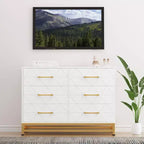 Cómoda moderna de madera con 6 cajones y tiradores dorados - Cajonera de almacenamiento versátil para dormitorio de adultos, sala de estar y organización de recibidores