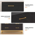 Cómoda moderna de madera con 6 cajones y tiradores dorados - Cajonera de almacenamiento versátil para dormitorio de adultos, sala de estar y organización de recibidores