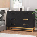 Cómoda moderna de madera con 6 cajones y tiradores dorados - Cajonera de almacenamiento versátil para dormitorio de adultos, sala de estar y organización de recibidores