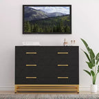 Cómoda moderna de madera con 6 cajones y tiradores dorados - Cajonera de almacenamiento versátil para dormitorio de adultos, sala de estar y organización de recibidores