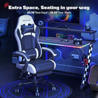RSPGAME Silla de oficina ergonómica básica para videojuegos para adultos, sillas de oficina de cuero de PU con soporte lumbar vibratorio y reposapiés retráctil, sillas de computadora para el hogar