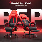 RSPGAME Silla de oficina ergonómica básica para videojuegos para adultos, sillas de oficina de cuero de PU con soporte lumbar vibratorio y reposapiés retráctil, sillas de computadora para el hogar