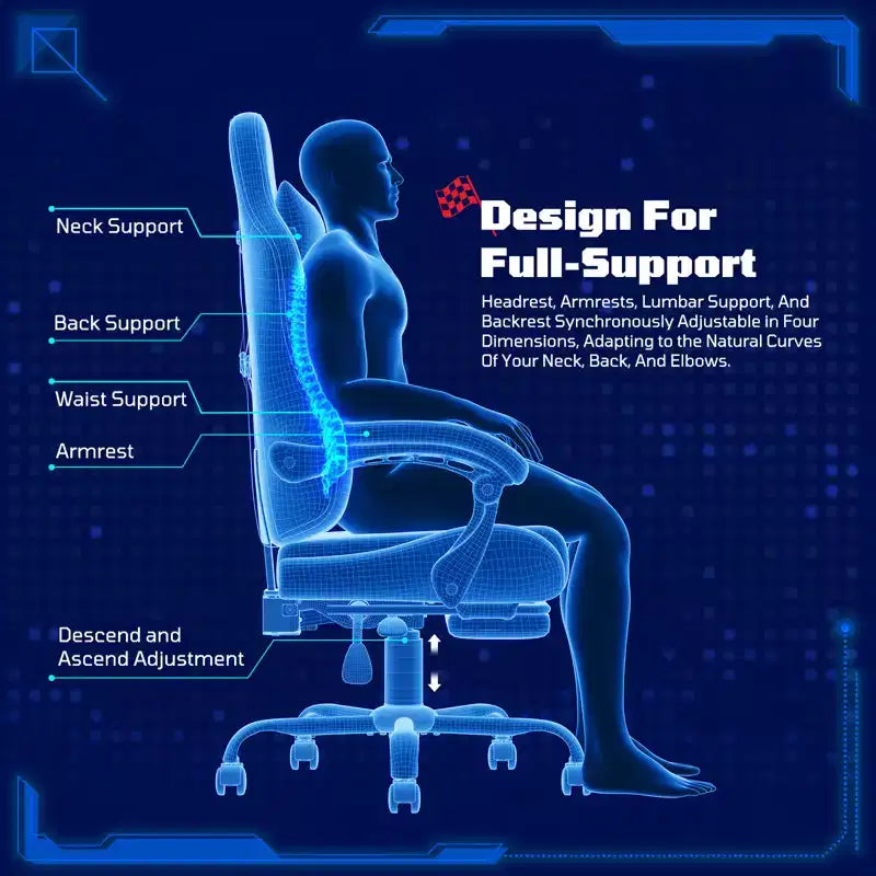 RSPGAME Silla de oficina ergonómica básica para videojuegos para adultos, sillas de oficina de cuero de PU con soporte lumbar vibratorio y reposapiés retráctil, sillas de computadora para el hogar