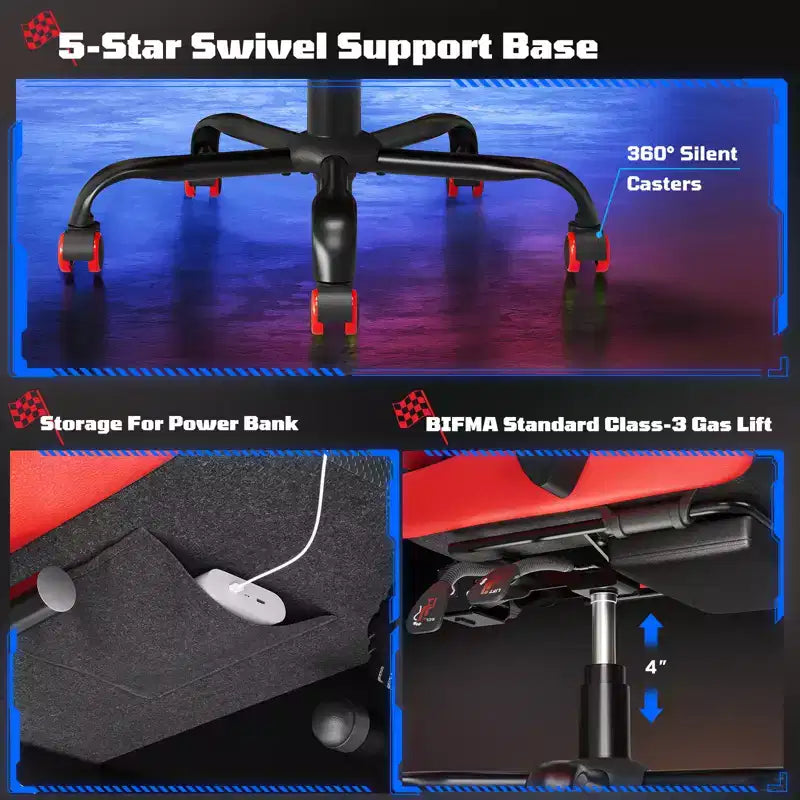 RSPGAME Silla de oficina ergonómica básica para videojuegos para adultos, sillas de oficina de cuero de PU con soporte lumbar vibratorio y reposapiés retráctil, sillas de computadora para el hogar