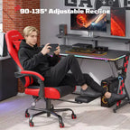 RSPGAME Silla de oficina ergonómica básica para videojuegos para adultos, sillas de oficina de cuero de PU con soporte lumbar vibratorio y reposapiés retráctil, sillas de computadora para el hogar