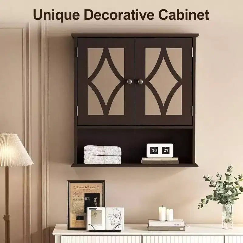 Mueble de baño montado en la pared sobre el inodoro con toallero y estante ajustable Armario de almacenamiento grande marrón 22x25 pulgadas