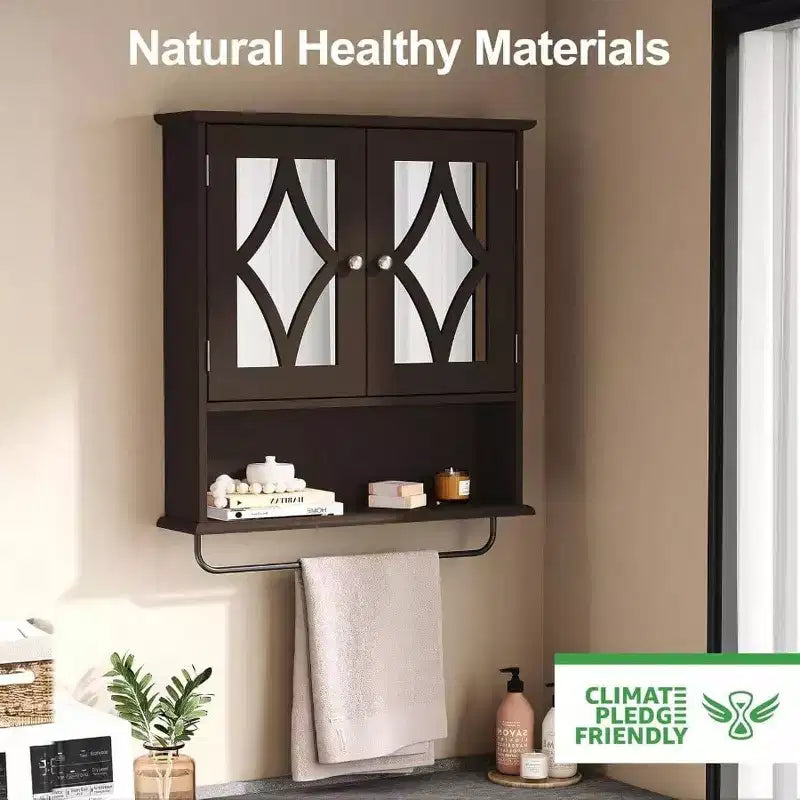 Mueble de baño montado en la pared sobre el inodoro con toallero y estante ajustable Armario de almacenamiento grande marrón 22x25 pulgadas