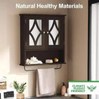 Mueble de baño montado en la pared sobre el inodoro con toallero y estante ajustable Armario de almacenamiento grande marrón 22x25 pulgadas