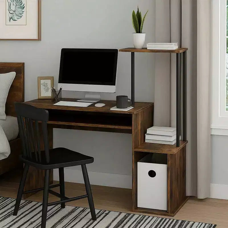 Royal Hampton Computer Desk with Built In Bookshelf, Weathered Oak and Black