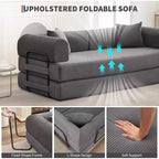 Sofá Cama Convertible 4 en 1, Tejido de Pana con Almohadas, No Requiere Montaje, Marco Robusto para Sala de Estar en Espacios Pequeños
