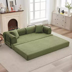 Sofá Cama Convertible 4 en 1, Tejido de Pana con Almohadas, No Requiere Montaje, Marco Robusto para Sala de Estar en Espacios Pequeños