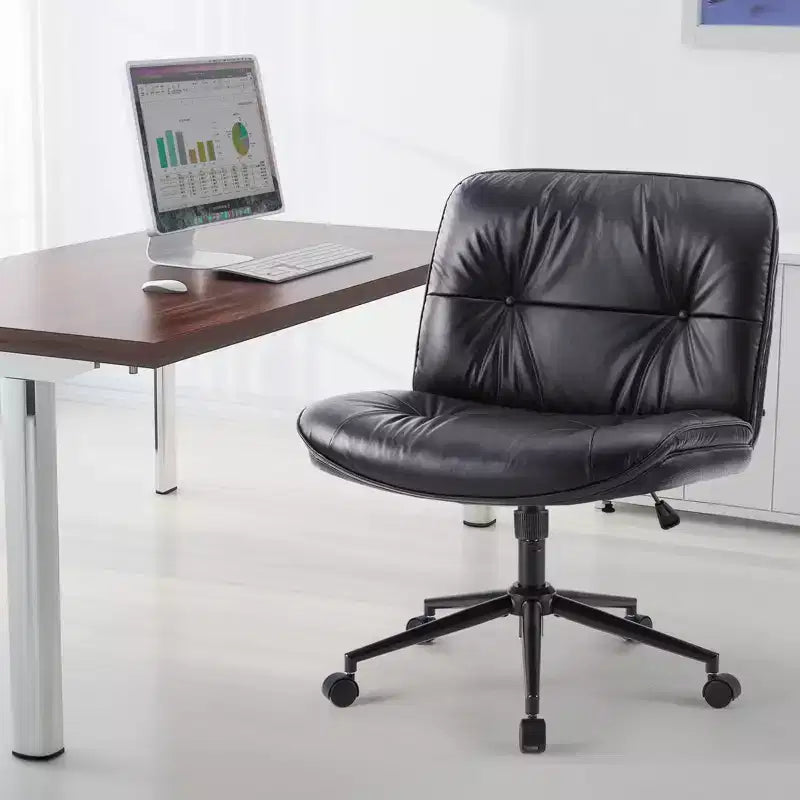 TUYOHW Silla giratoria de cuero sintético con ruedas y diseño de cruces, silla de oficina con altura regulable y soporte lumbar, silla de juegos sin reposabrazos para oficina