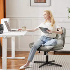 TUYOHW Silla giratoria de cuero sintético con base cruzada sin ruedas, silla de oficina con altura ajustable, silla de juego sin brazos para oficina