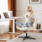 TUYOHW Silla giratoria de cuero sintético con base cruzada sin ruedas, silla de oficina con altura ajustable, silla de juego sin brazos para oficina