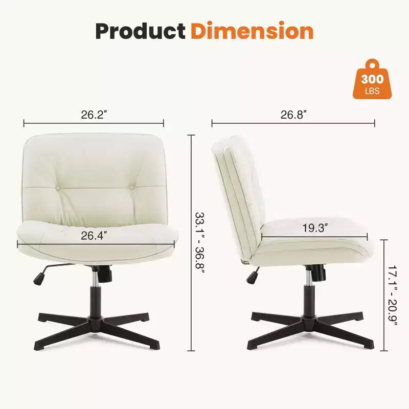TUYOHW Silla giratoria de cuero sintético con base cruzada sin ruedas, silla de oficina con altura ajustable, silla de juego sin brazos para oficina