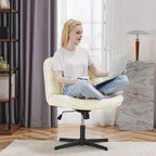 TUYOHW Silla giratoria de cuero sintético con base cruzada sin ruedas, silla de oficina con altura ajustable, silla de juego sin brazos para oficina