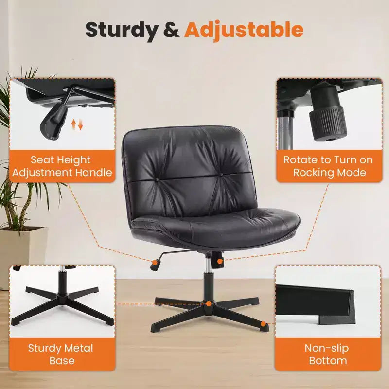TUYOHW Silla giratoria de cuero sintético con base cruzada sin ruedas, silla de oficina con altura ajustable, silla de juego sin brazos para oficina