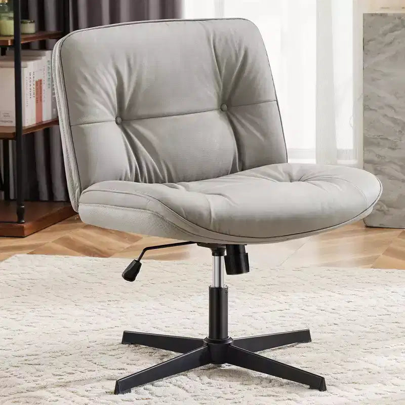 TUYOHW Silla giratoria de cuero sintético con base cruzada sin ruedas, silla de oficina con altura ajustable, silla de juego sin brazos para oficina