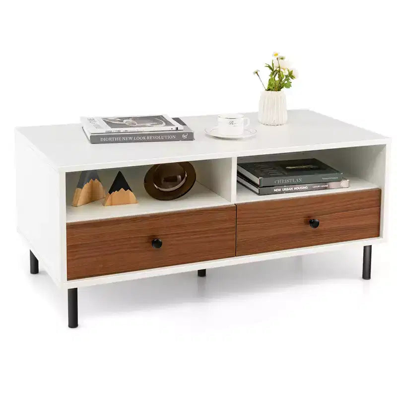 Costway Coffee Table Modern Rectangle w/ Storage Shelf & Drawers Living Room Furniture