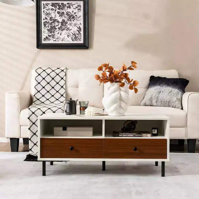 Mesa de centro moderna Costway rectangular con estante de almacenamiento y cajones, muebles para sala de estar