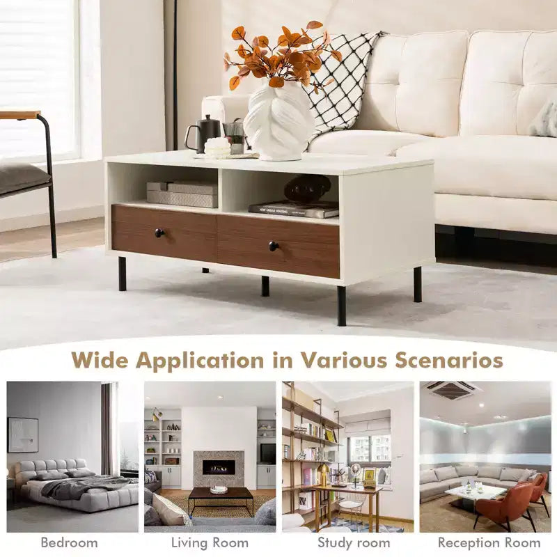 Mesa de centro moderna Costway rectangular con estante de almacenamiento y cajones, muebles para sala de estar