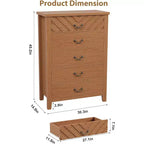 Cómoda de 5 cajones para dormitorio, mesita de noche marrón con 5 cajones y elegante diseño en V, organizador de cómoda de madera para sala de estar, cuarto de niños