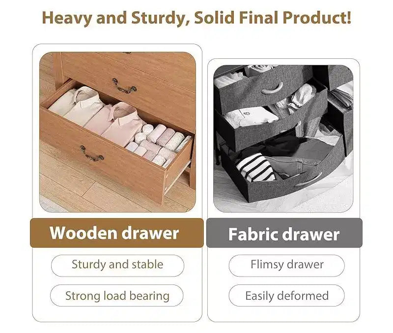 Cómoda de 5 cajones para dormitorio, mesita de noche marrón con 5 cajones y elegante diseño en V, organizador de cómoda de madera para sala de estar, cuarto de niños